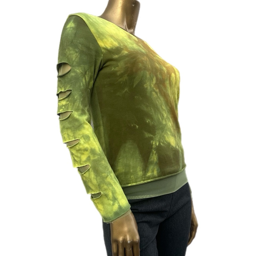 Euro Caterina Lucchi stretch cotton Tie-Dye Top Cut-Out Sleeves/mesh underlay 44